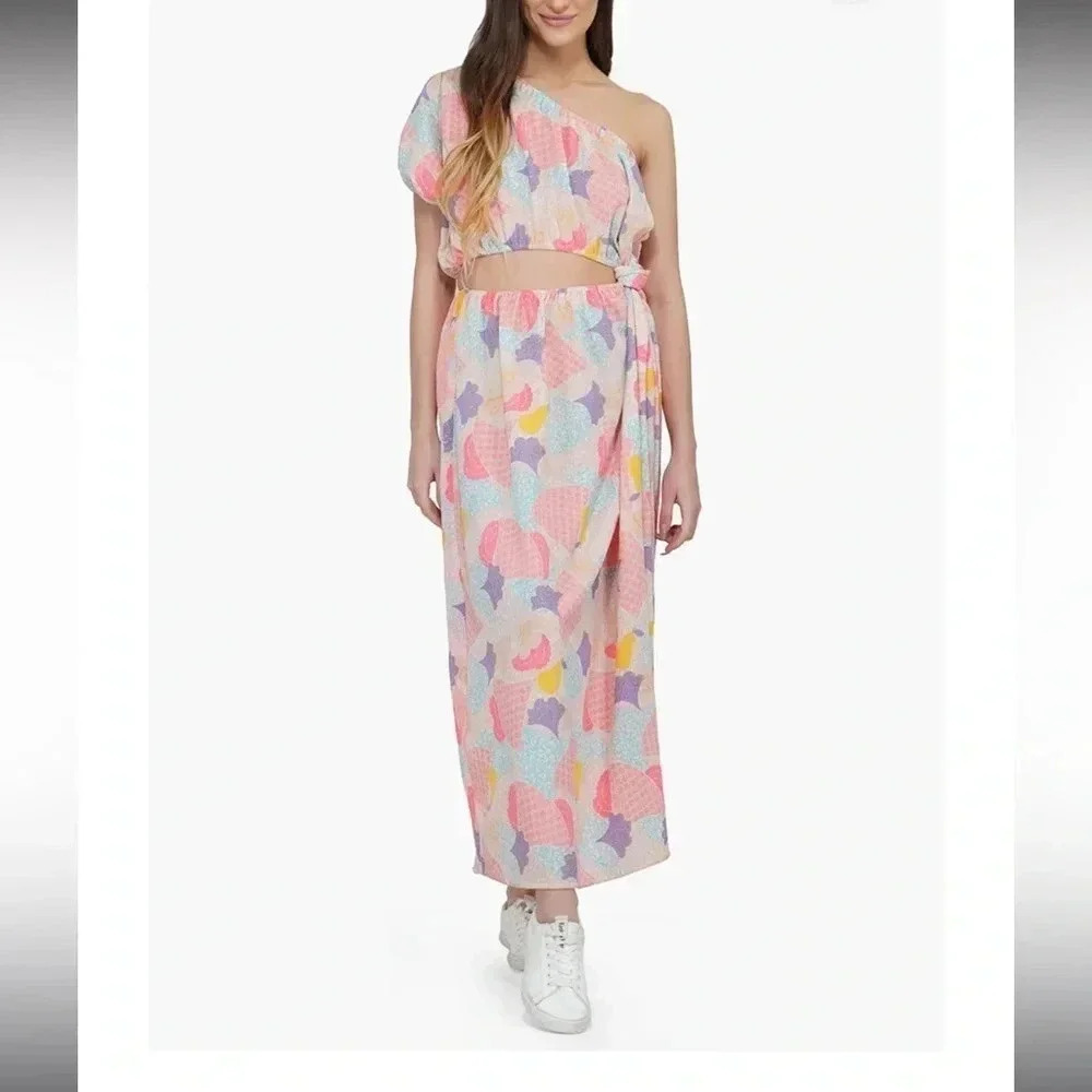 America & Beyond Womens Pink One shoulder Maxi Kentucky Derby Dress Medium